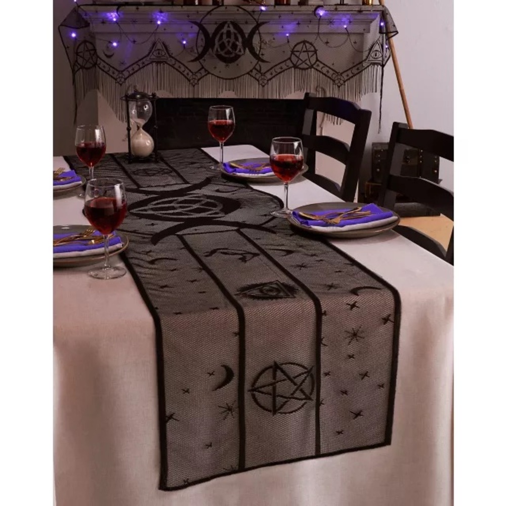 Spirit Halloween Black Pentagram Table Runner One Size Fits Most